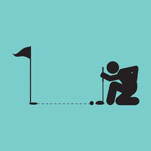 Golfer Lines Up Putt Symbol Vector Illustration.