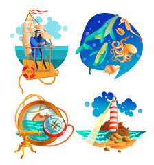 Poster - Sea Ocean Nautical Symbols Set