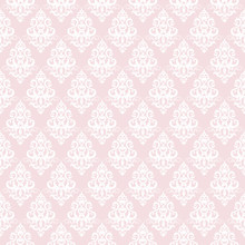 Damask Seamless Pattern Background In Pastel Pink. 