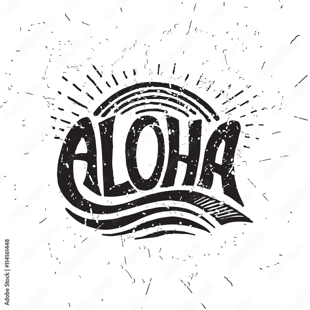 Aloha surfing lettering. Vector calligraphy illustration - obrazy, fototapety, plakaty 