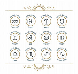 Wall Mural - zodiac icon collection. sacred symbols set. vintage style design elements of horoscope and astrology