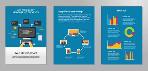 Information technology infographic elements. Web development background.  IT background. Brochure template. Set of flyer design template.
