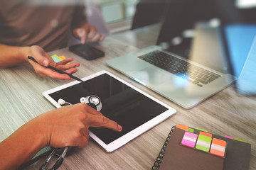 Medicine doctor hand working with modern computer and digital pr