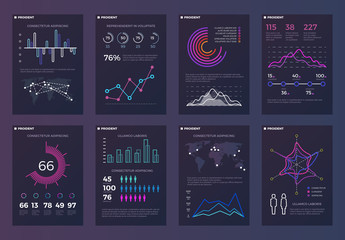 Wall Mural - Infographics, brochures vector templates for business reports with line charts and diagrams. Chart and diagram presentation brochure, template of infographic diagram for business illustration