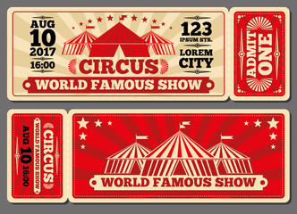 Canvas Print - Circus magic show entrance vector tickets templates. Ticket for entrance to circus and illustration template ticket to event