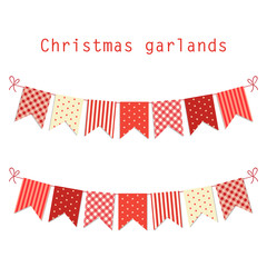 Wall Mural - Festive retro garlands with bunting flags in traditional Christmas colors