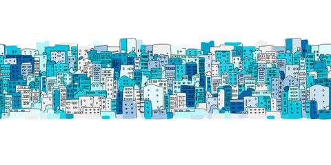 Wall Mural - Abstract cityscape background, seamless pattern for your design