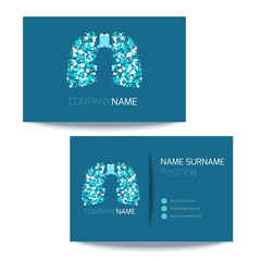 Wall Mural - Medical business card template with inhalers and lungs filled with air bubbles. Vector lungs logo graphic design for pulmonary clinics and medical centers. Medical card corporate identity. 
