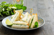 Vegetarian sandwich with cucumber and cream cheese.