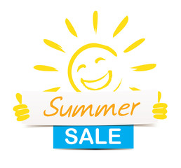 summer sale - smiling sun holding board