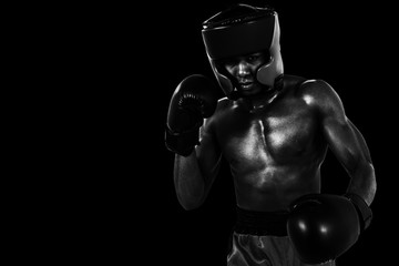 Canvas Print - Composite image of boxer performing boxing stance