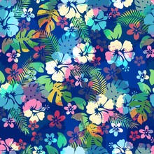 Hawaiian Tropical Floral Seamless Pattern With Hibiscus Flowers.