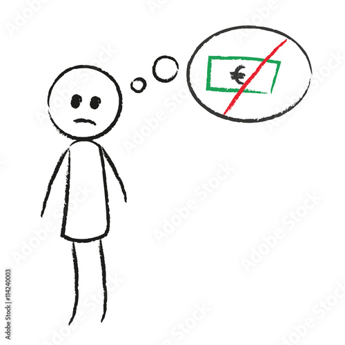 Person denkt an Geldmangel kaufen Sie diese und finden