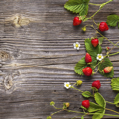 wild strawberries on wooden table