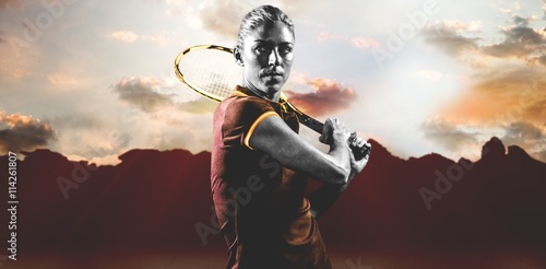 Composite image of tennis player playing tennis with a racket Poster