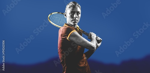 Composite image of tennis player playing tennis with a racket Poster