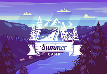 Wall Mural - summer camp typography design on vector background