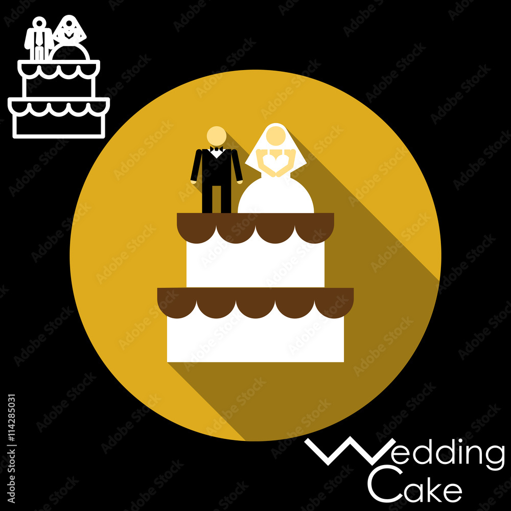 Wedding Cake with Bride and Groom Figurines. Vector illustration Stock ...