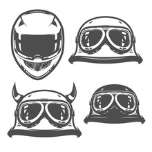 Set Of Motorcycle Helmet Vintage 