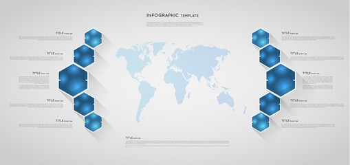 infographic map template with hexagon polygon crystals