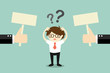 © AllieGraphix - Business concept, Businessman confused about two choices. Vector illustration.