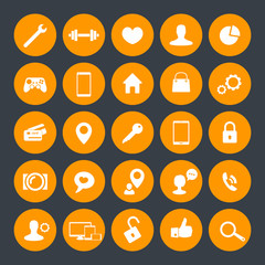 25 icons for web, apps development, websites, round isolated icons, vector illustration