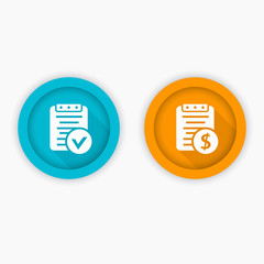 Poster - Payroll, bill icons, blue and orange, vector illustration