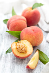 Wall Mural - Peaches on rustic table.