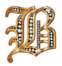 B Gold And Diamond Bling Old Vintage Letter