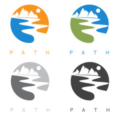  abstract mountains and river labels set vector illustration