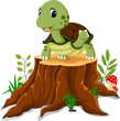 © hermandesign2015 - Cartoon turtle posing on tree stump