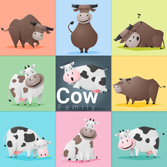 Wall Mural - Set of Cow family, vector, illustration