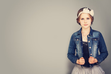 Wall Mural - Portrait of a Cute Girl Posing at Studio