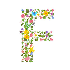 ornate capital letter font consisting of the spring flowers and