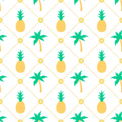 Wall Mural - Pineapples and palm trees seamless pattern