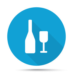 White Wine icon on blue button isolated on white