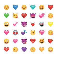 Set Of Heart  Icon Vector Isolated On White Background. Emoji Vector. Love Smile Icon Set. Emoticon Icon Web.