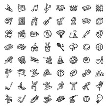 64 Black And White Hand Drawn Icons - SPORTS & LEISURE