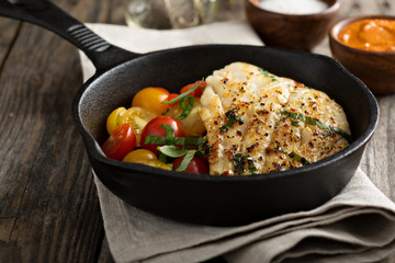 grilled cod with tomato salad