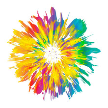 Abstract Color Splash And Isolated Flower Illustration.