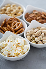 Canvas Print - Variety of healthy snacks in white bowls