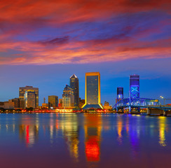 Fototapete - Jacksonville skyline sunset river in Florida