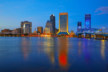 Poster - Jacksonville skyline sunset river in Florida