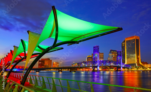 Fotomural Jacksonville skyline sunset river in Florida