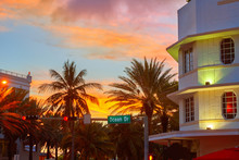 Miami South Beach Sunset Ocean Drive Florida