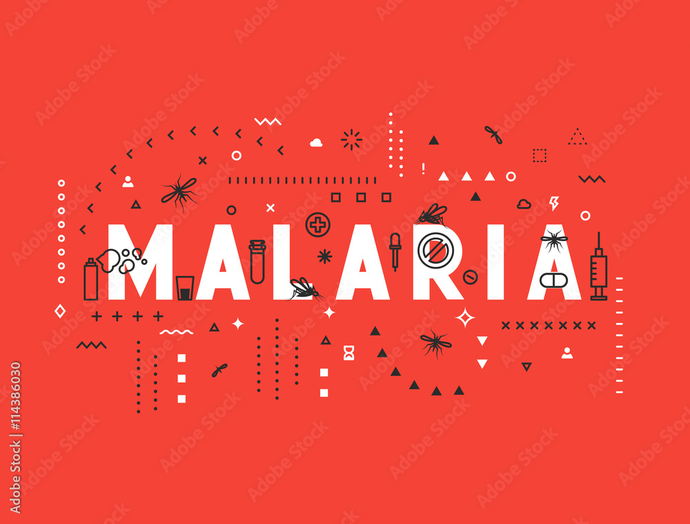 Design concept epidemic of malaria. Modern line style illustration. Concepts of words malaria, style thin line art, design banners for website and mobile website. Easy to edit. - obrazy, fototapety, plakaty 