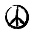 Sign pacifist, peace symbol, drawn by hand with a brush. Black Hippie sign on a white background.