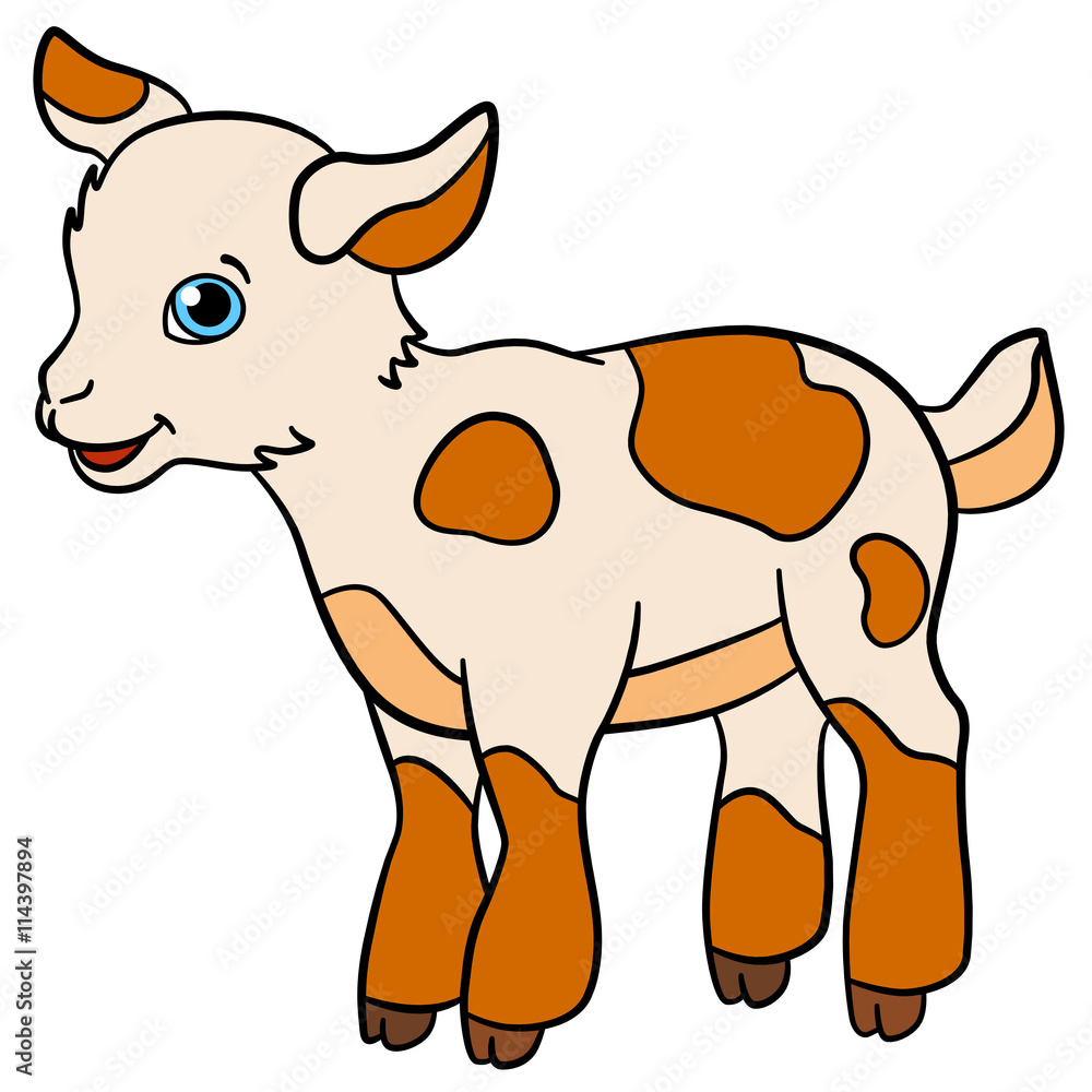 Cartoon farm animals for kids. Little cute spotted baby goat. Stock Vector  | Adobe Stock, image size:1000x1000