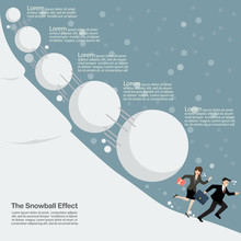 Business Man And Woman Running Away From Snowball Effect