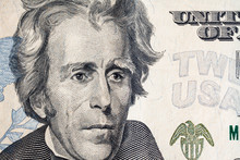US President "Jackson" Face On US Twenty Or 20 Dollars Bill Macr